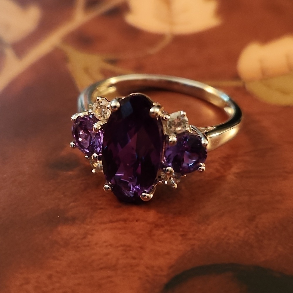 JTV Lab Alexandrite Sterling Silver Rhodium Ring